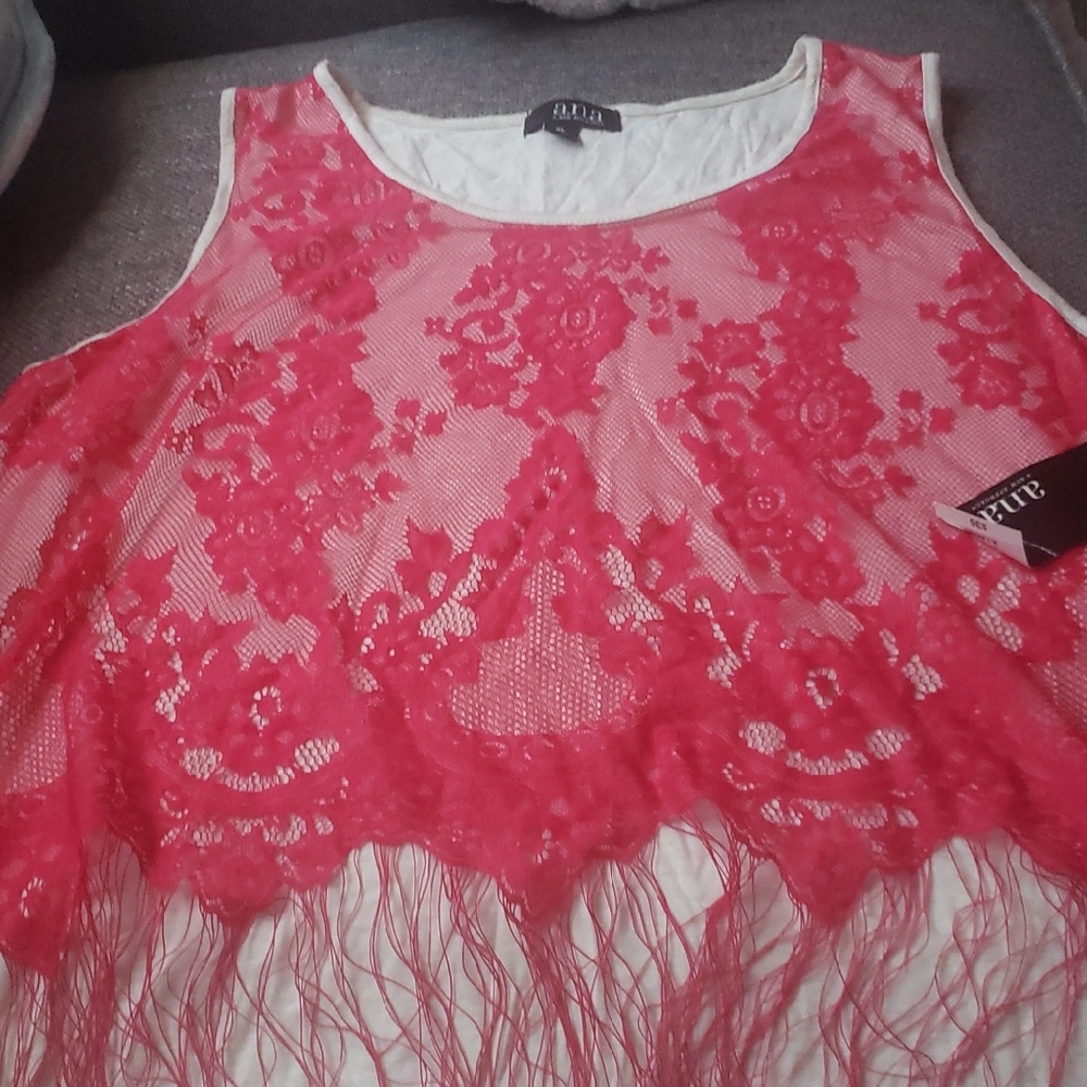 a.n.a Pink Asymmetrical Embellished Sleeveless Blouse